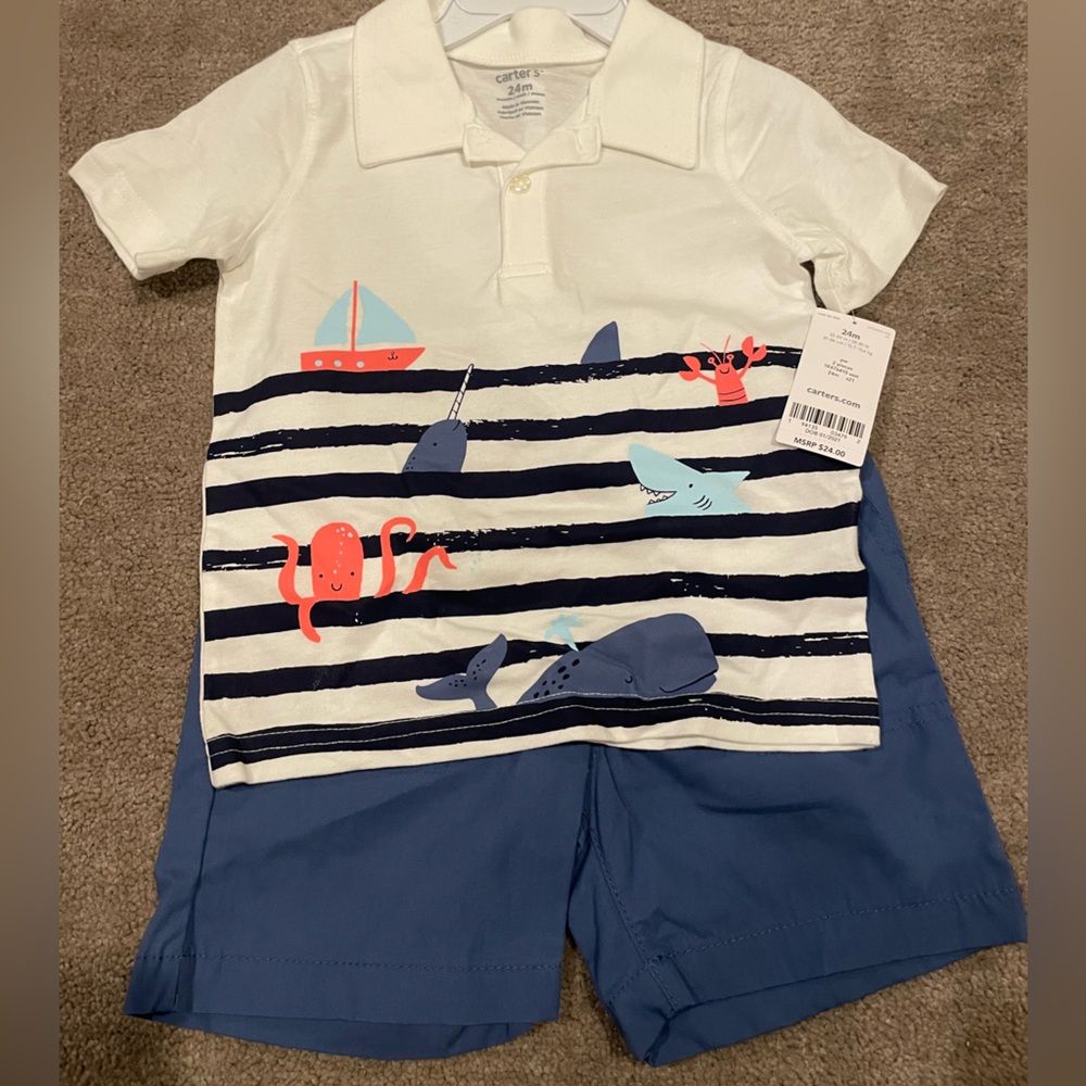 Nautical Themed Kids Outfit with Blue Shorts
